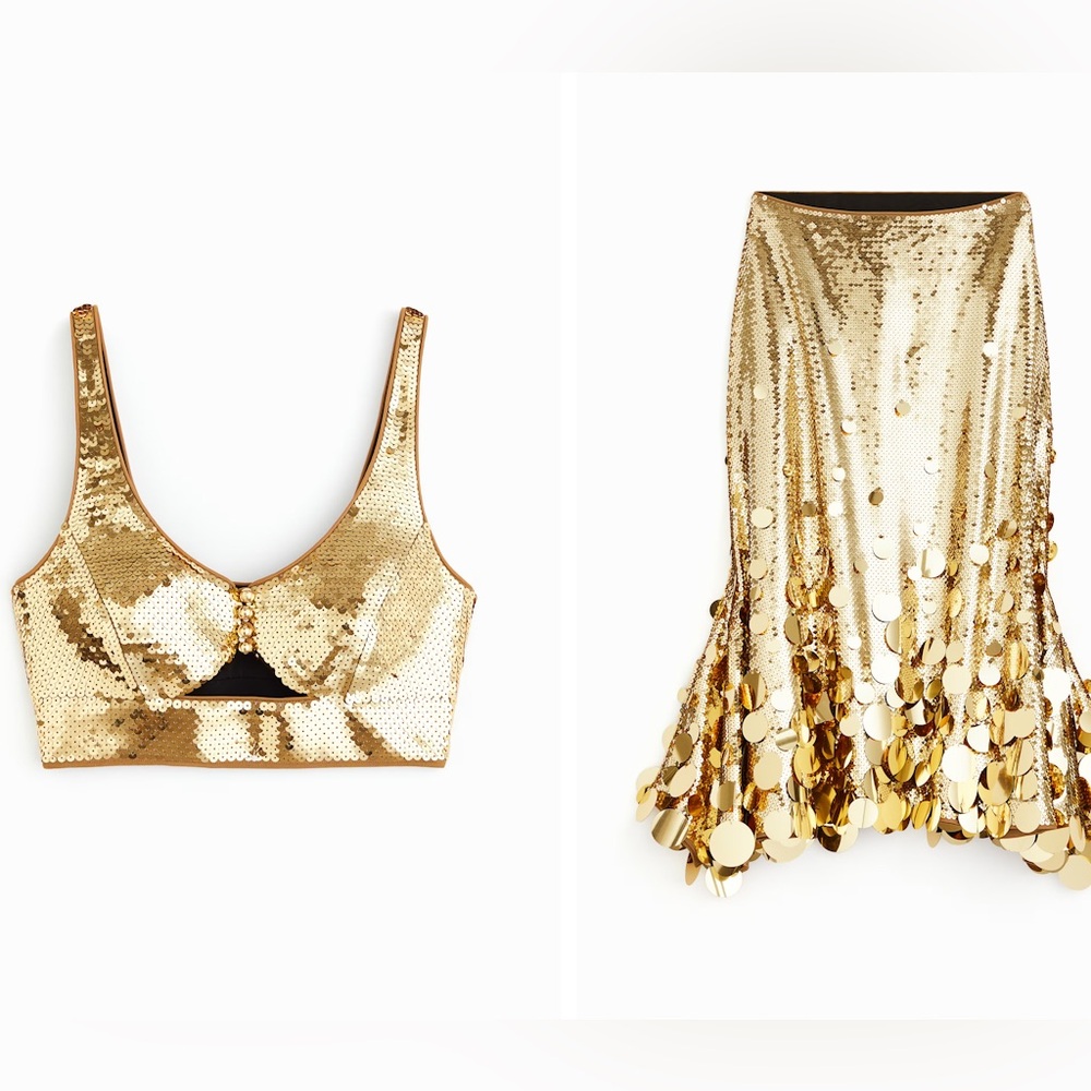 SET! Paco Rabanne H&M Sequined flared skirt and top. New. XS size.